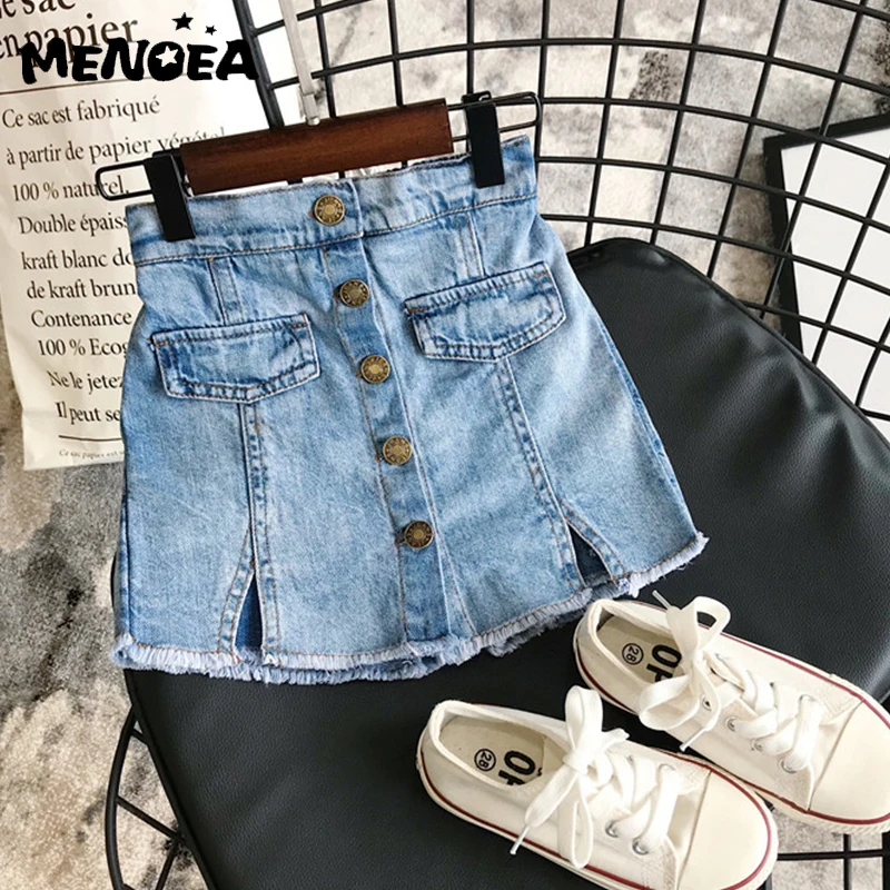 Menoea Girl Skirts New Summer Adorable Children Denim Solid Color Button Jeans Shorts Culottes Cute Girls Clothing 3-7 Years | Мать и