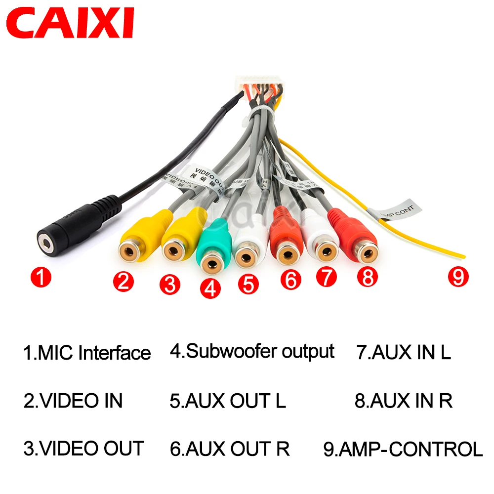 CAIXI 안드로이드 자동차 라디오 RCA 출력 라인 보조 어댑터 케이블, USB 케이블, GPS 안테나, 외부 마이크, 2 din