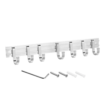 

uxcell 1pc Wall Mounted Adjustable Silver 2-8 Hangers Towel Hat Coat Clothes Wall Hook Rack Rail with Screw Aluminum Alloy