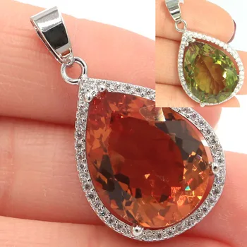 

32x19mm Deluxe Big Drop Gemstone 20x15mm Color Changing Spinel Zultanite CZ Woman's 925 Silver Pendant
