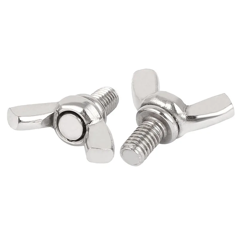 M6 x 10mm 1mm Pitch 304 Stainless Steel Wing Bolt Butterfly Screw Silver Tone 5pcs