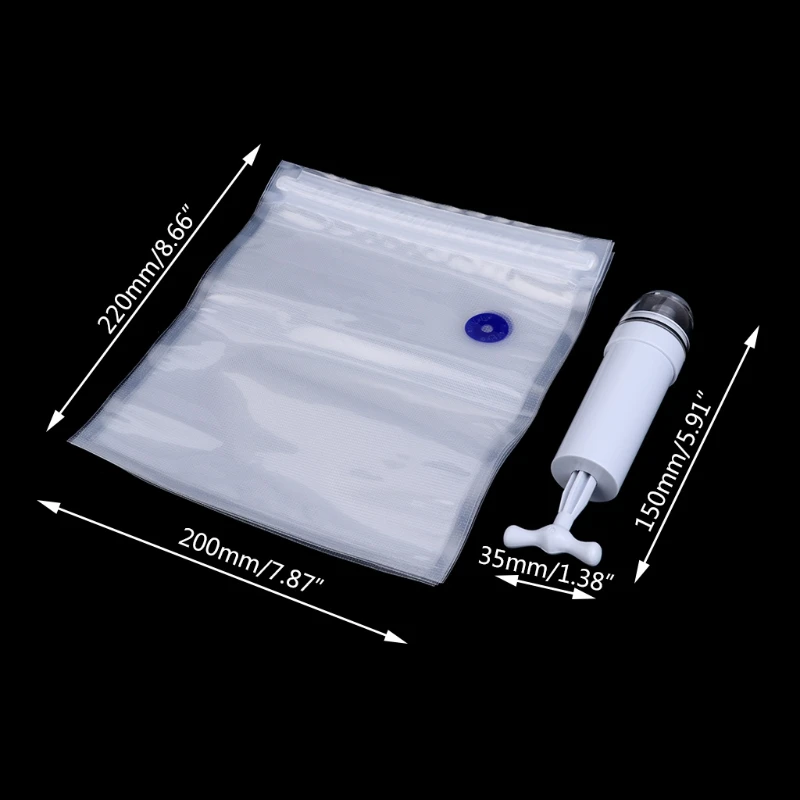 5Pcs Packaging Bag+Food Vacuum Sealer Storage Saver Hand Pump Kitchen