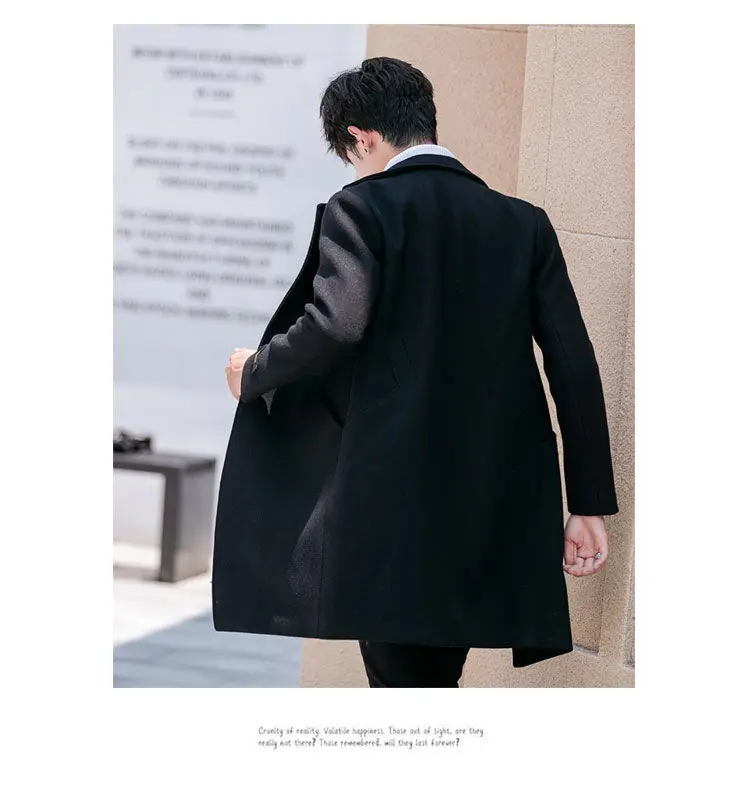 Шерстяная куртка Корейская Молодежные slim fit средней длины ветровка мужская мода мужская шерстяное пальто