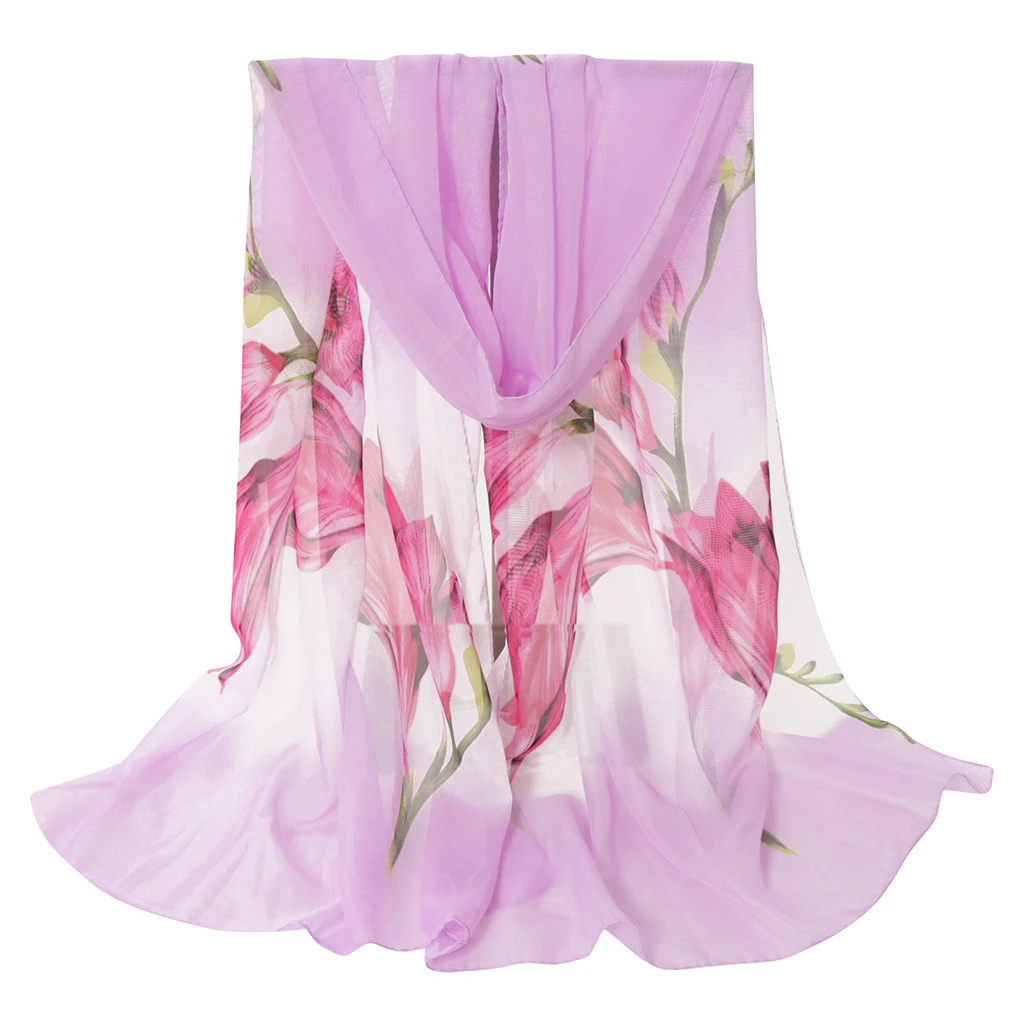 Fashion Silk Chiffon Scarves Women Wrap Sunscreen Beach Cover Up Long Hijab Print Flowers Shawl Summer Polyester Cape Femal 919