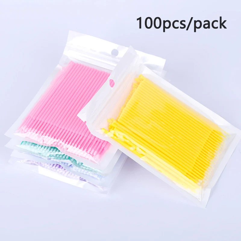 Microcepillo desechable para pestañas extensión individuales, 100 unids/bolsa, hisopo para quitar pestañas, herramientas de extensión de pestañas