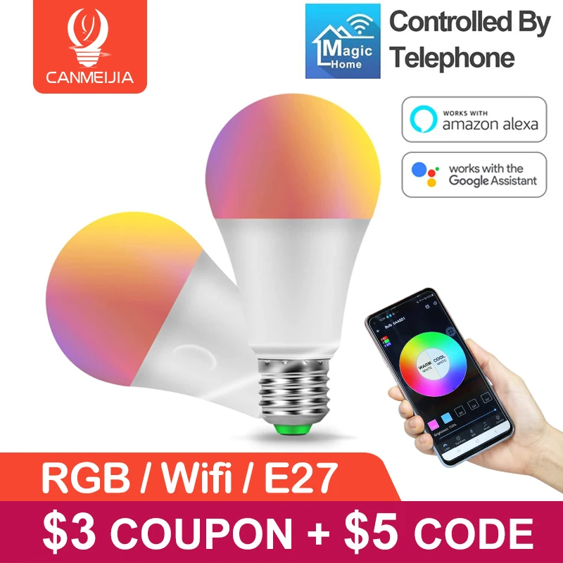E27 Led Light Bulb Magic Home Smart Bulb Lamp Work With Alexa/Google Home 9w Wifi RGB Dimmable Light With APP Control 220V 110V