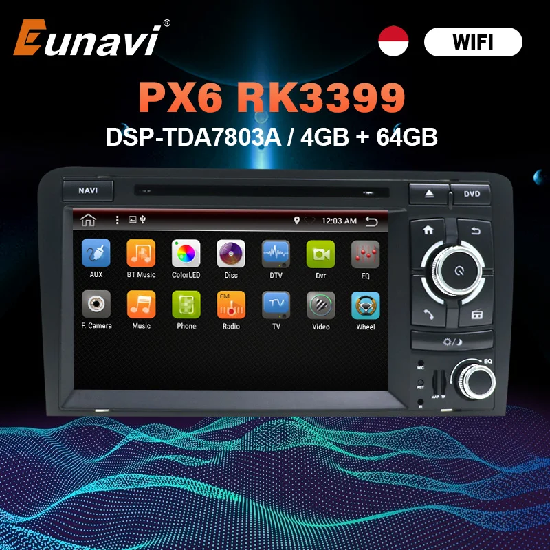 Eunavi Android 10 4G 64G 2 DIN CAR DVD GPS For Audi A3 8P 2003-2012 S3 2006-2012 RS3 Sportback 2011 multimedia player 8 Cores