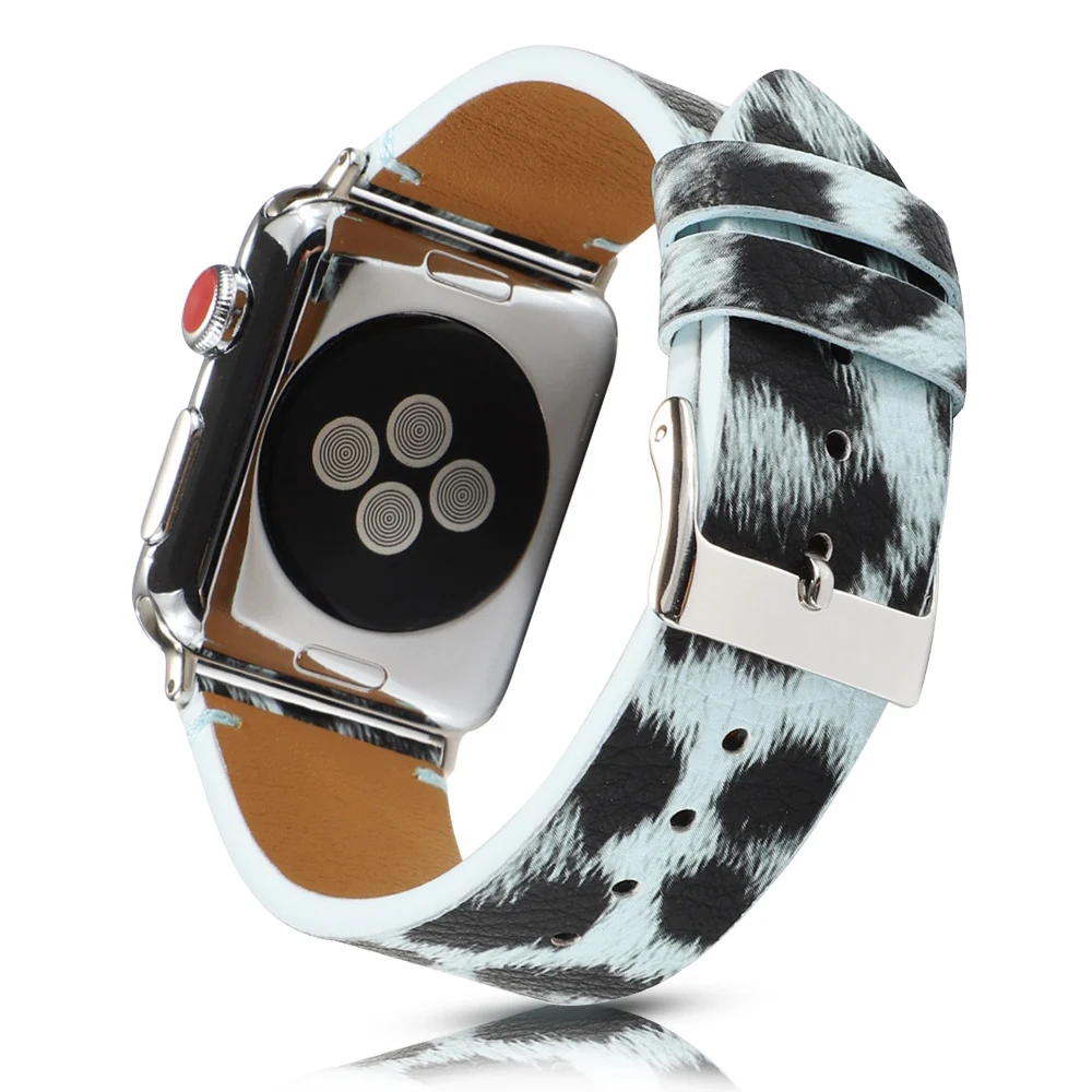Кожаный ремешок 40 мм 44 38 42 ремень для Apple Watch SE Band Series 6 5 4 3 2 Леопардовый принт