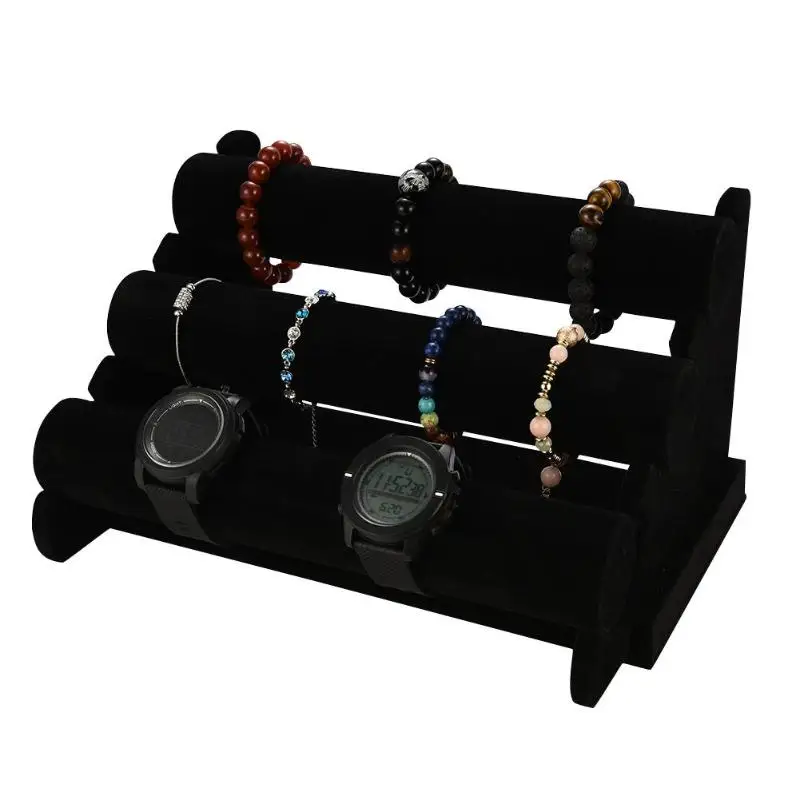 

3-Tier Velvet Jewelry Bracelet Watch Bangle Display Holder Stand Showcase T-bar Storage Necklace Bangle Organizer Dropshipping