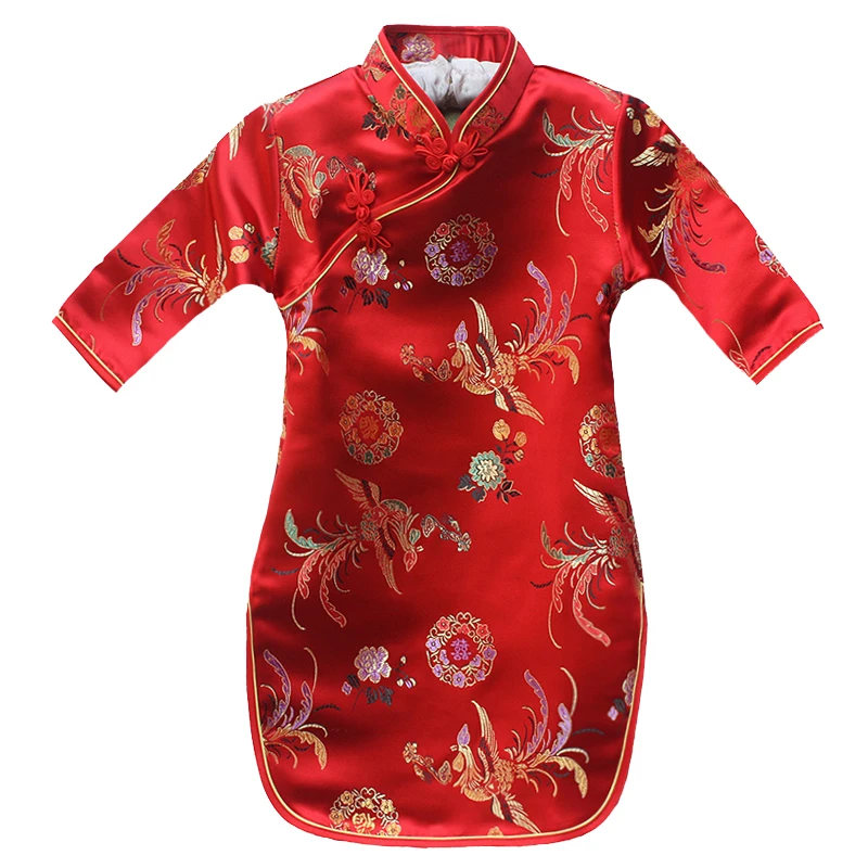 2020 Spring baby girls Chinese children Traditional dresses for kids New Year embroidery Flower clothes dress Qipao