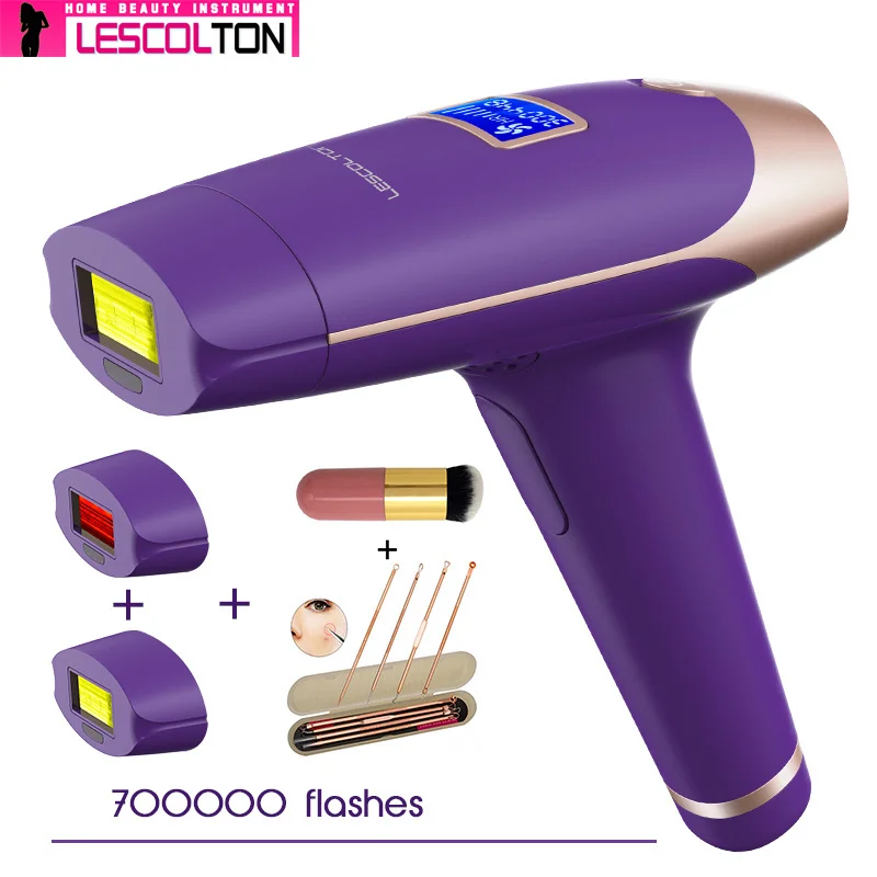 700000Times Purple1 LESCOLTON 4 в 1 лазерный эпилятор для волос с ЖК-дисплеем Depilador устройство для постоянного удаления волос лазерный домашний 1000000 светильник импульсный эпилятор - Цвет: 700000Times Purple1