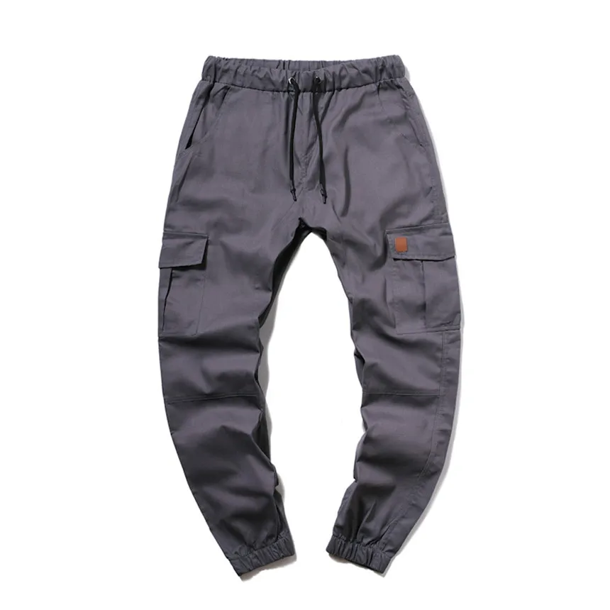 Gray KLV брюки мужские осенние модные мужские спортивные брюки Слаксы повседневные эластичные спортивные штаны одноцветные мешковатые с карманами брюки - Цвет: Gray
