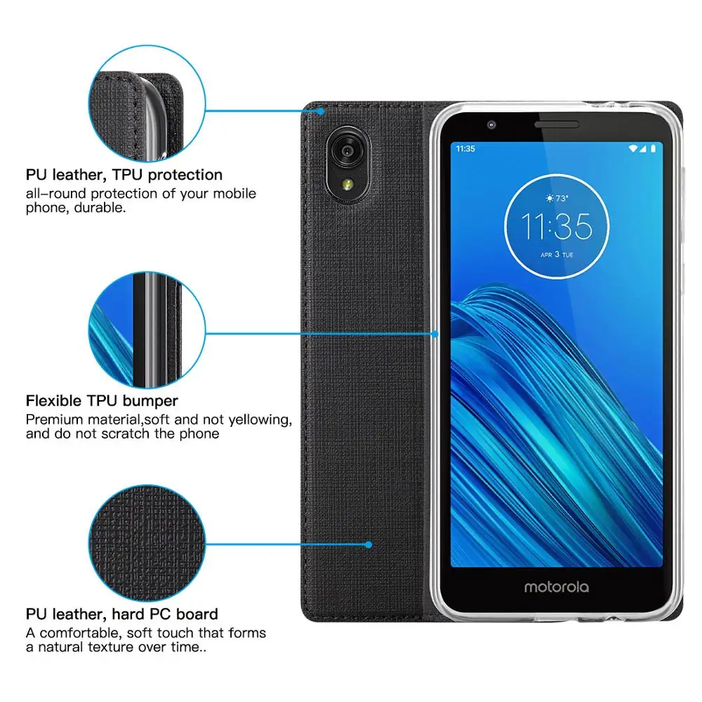 Для Motorola Moto E6 Чехол Кожаный Фолиант раскрывающийся чехол с подставкой и кредитными слотами для Moto E6