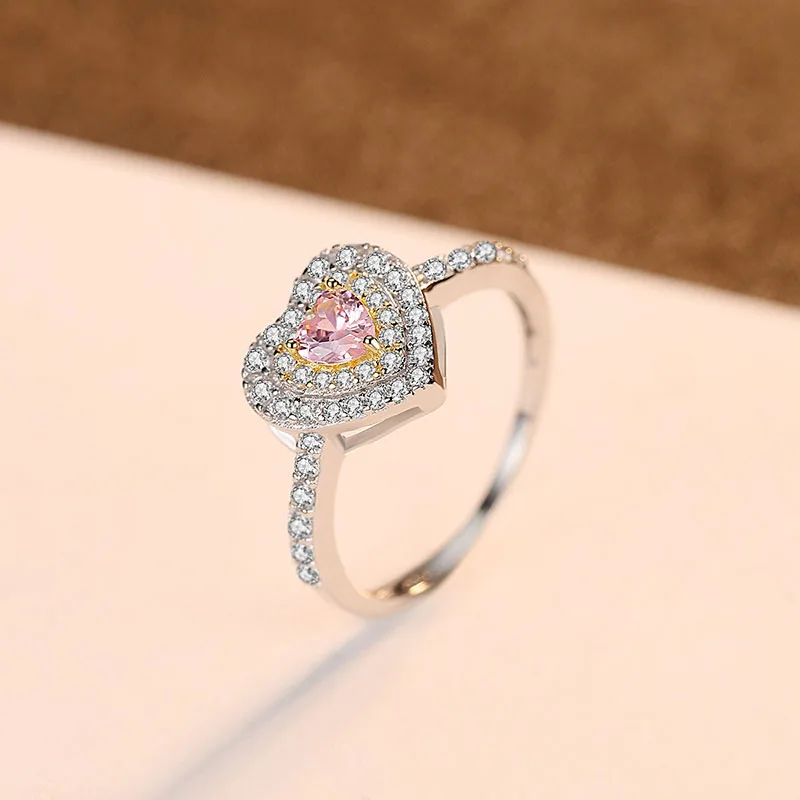 Jellystory 925 sterling silver Lady Ring Romantic Heart-shaped Spinel rings for Wedding party Gift ornaments Wholesale sizes 6-9