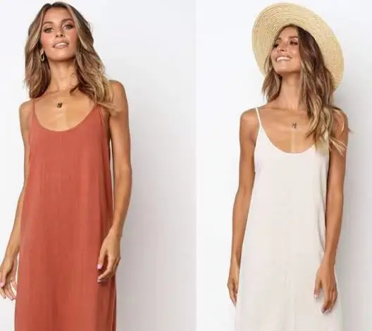 

2019 Spring-Summer New Style Fashion Casual V-neck Solid Color Dungaree Dress