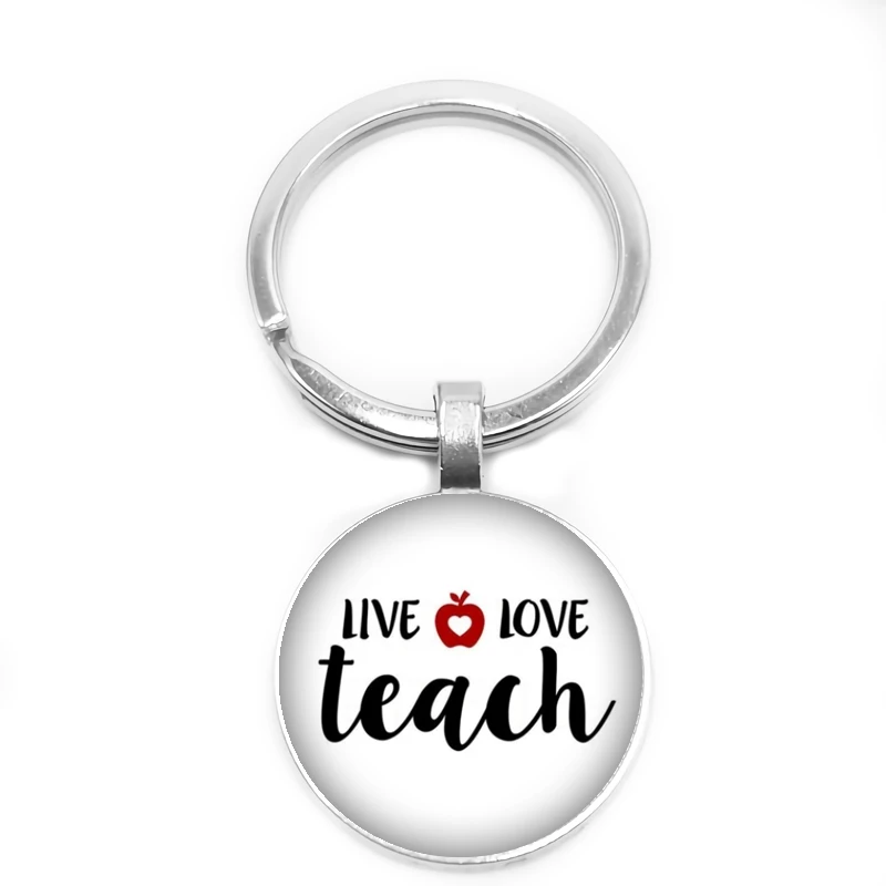 

2019 New Hot Art Charm Love Teaching Teacher Apple Love Life Tree Round Photo Glass Cabochon Keychain Gift Keychain