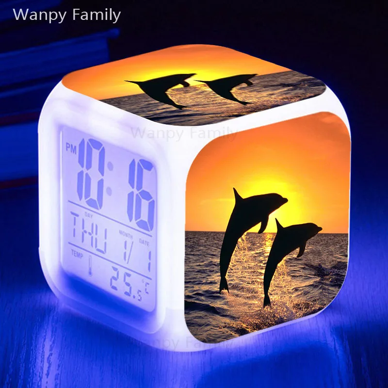 Акулья пасть Будильник 7 цветов светодиодный цифровой будильник для детей подарок на день рождения многофункциональные электронные часы - Цвет: Небесно-голубой