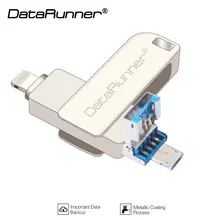 DataRunner OTG флеш-накопитель USB 3,0 для iPhone/iOS/Android/PC 128 Гб 64 ГБ 32 ГБ 16 ГБ Флешка 3 в 1 USB карта памяти