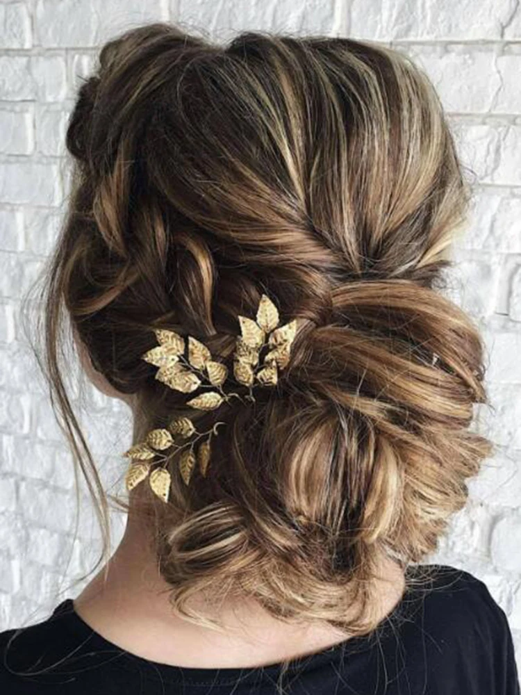 Bridal Hair Accessories Vintage Gold Leaf Hair Pin Elegant Women Hairpiece Casual Hair Clip Jewelry for Bride Wedding