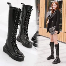 Брендовая женская обувь на шнуровке осенние ботинки на молнии пикантные высокие сапоги на высоком каблуке г. Модные женские сапоги в стиле Лолиты с круглым носком