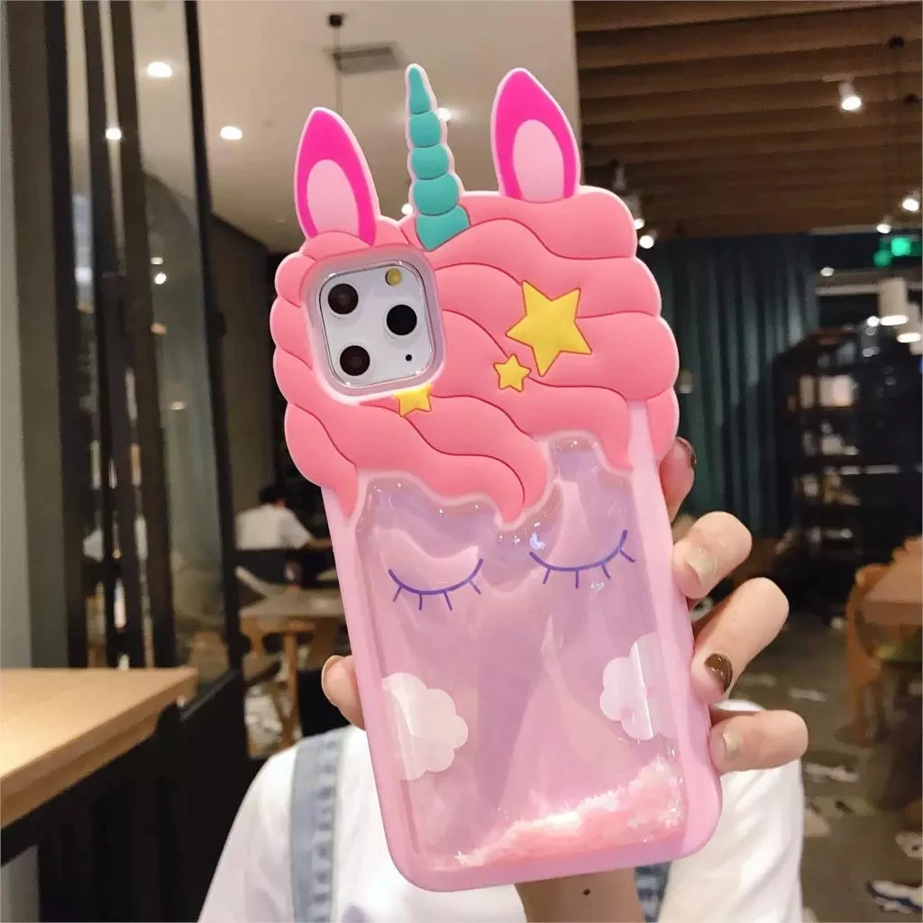 3D Cartoon Pink Quicksand Unicorn Soft Silicone Liquid Stars Case