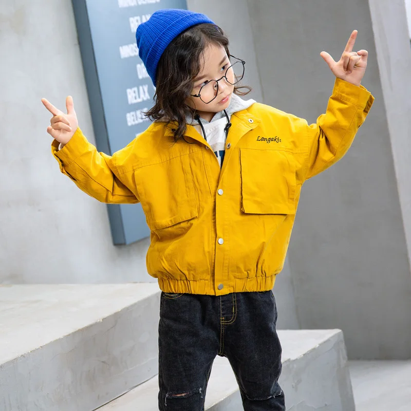 

2019 New Spring Autumn Solid Windbreaker Coat for Girls Baseball Pocket Jacket Outwear Child Coat Girls Clothing