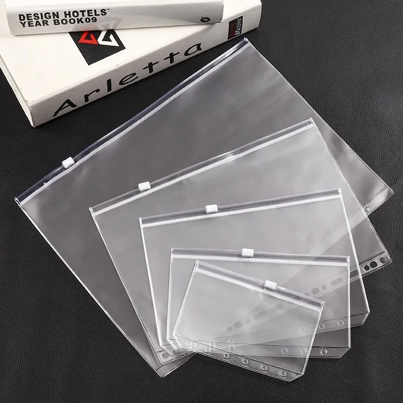 5PCS PVC Zipper Bag Loose-Leaf Book Storage Bag A5 A 6A7 B5 A4 DIY Business Card Account Book File Storage Accessories