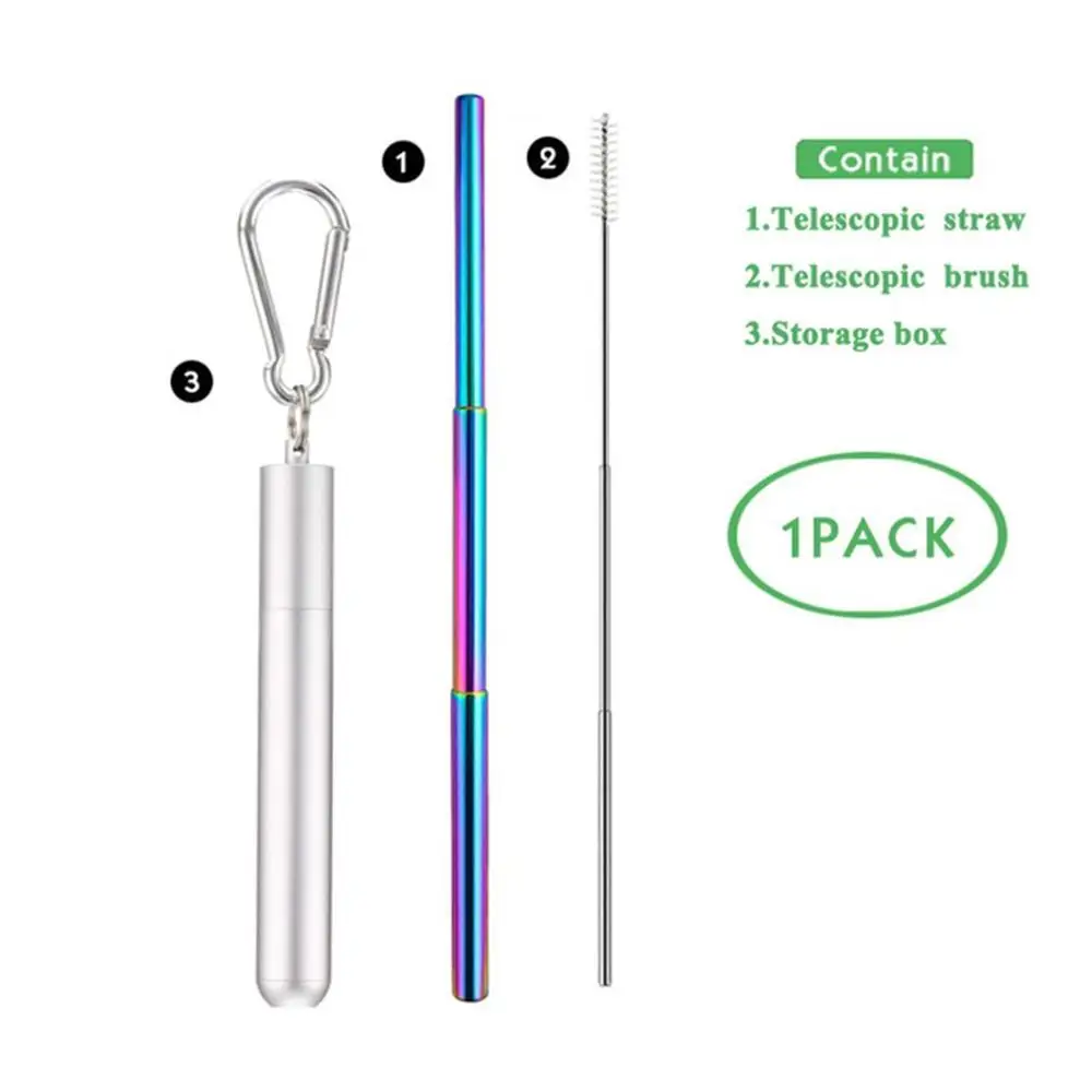 colorful silver Телескопическая солома из нержавеющей стали, 304, не царапается, телескопический набор соломы, креативная Складная солома из нержавеющей стали - Цвет: colorful silver