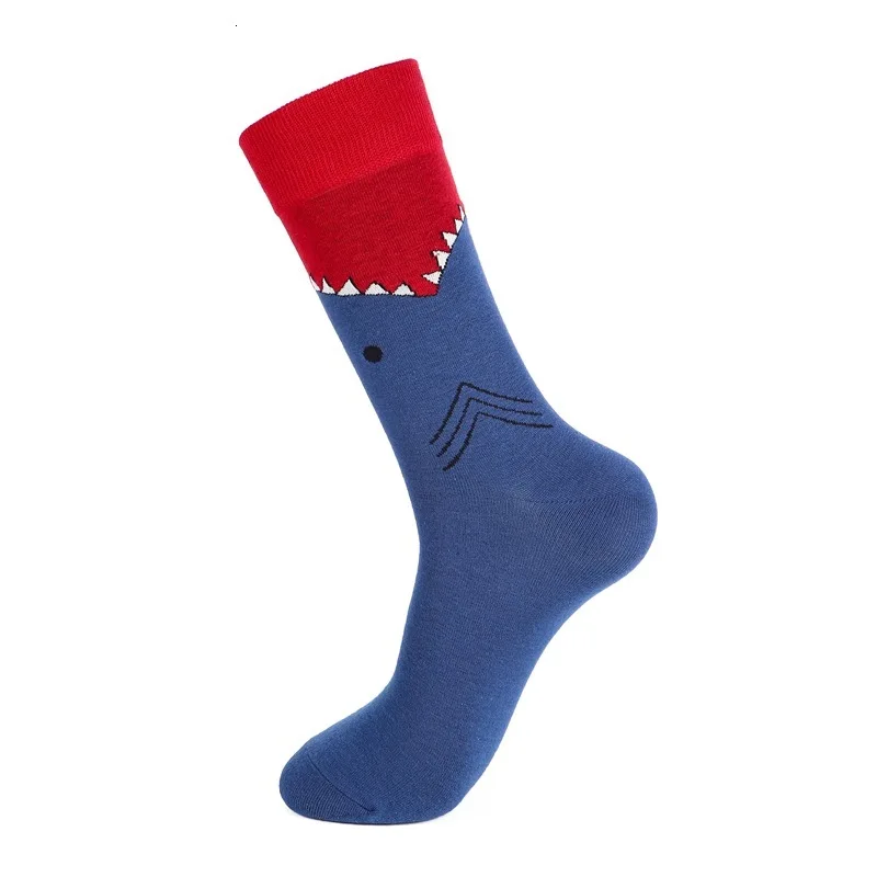 PEONFLY Красочные мужские носки из чесаного хлопка забавные мультипликационные животные узор мода уличная новинка собака акула мужские Веселые носки - Цвет: 1