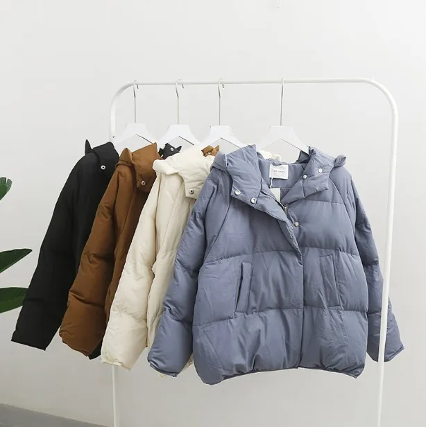 

18 Autumn And Winter New Style Casual Simple Korean-style Solid Color Loose-Fit Hooded Raglan Sleeve Thick Short Cotton-padded C