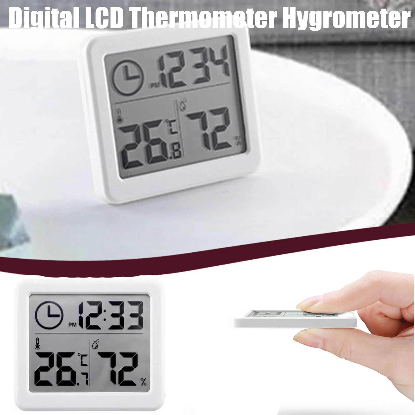 Digital LCD Thermometer Hygrometer Humidity Meter Room Indoor Temperature Clock 