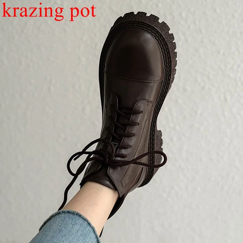 Ботильоны krazing pot из коровьего спилка с круглым носком на шнуровке в западном