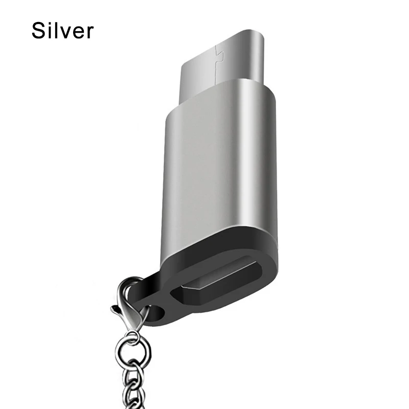 Новинка, сплошной цвет, тип C, OTG адаптер, женский, Micro USB, type-C, конвертер, тип CCharger, кабель, брелок, дизайн для мобильного телефона - Цвет: Серебристый