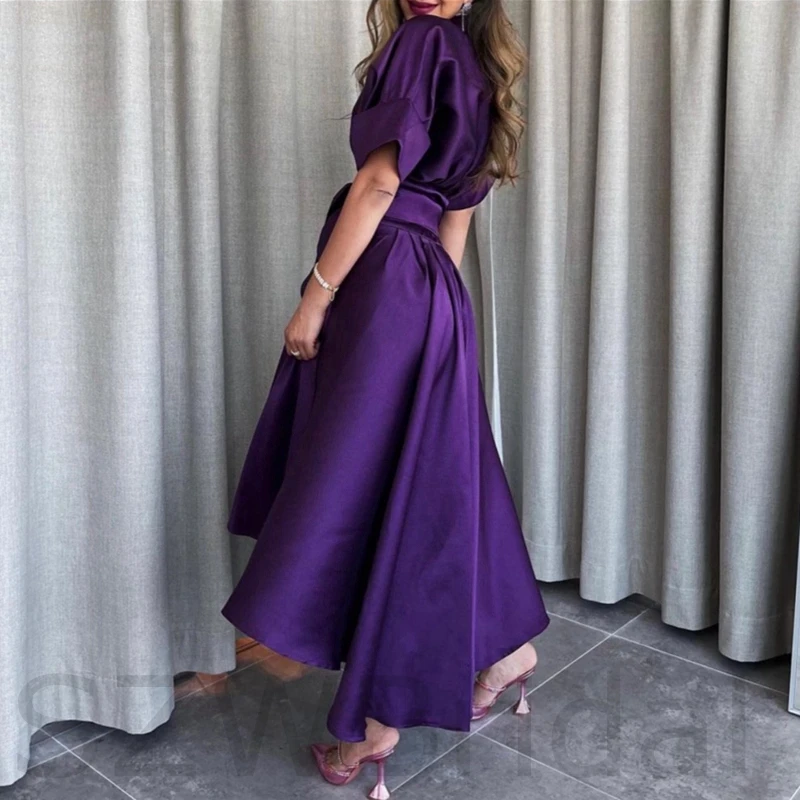 Sexy Ladies New style Purple Ball Dress Evening Dress Half Sleeve Ball Evening Dress robe de soirée femme فساتين السهرة платье modest prom dresses