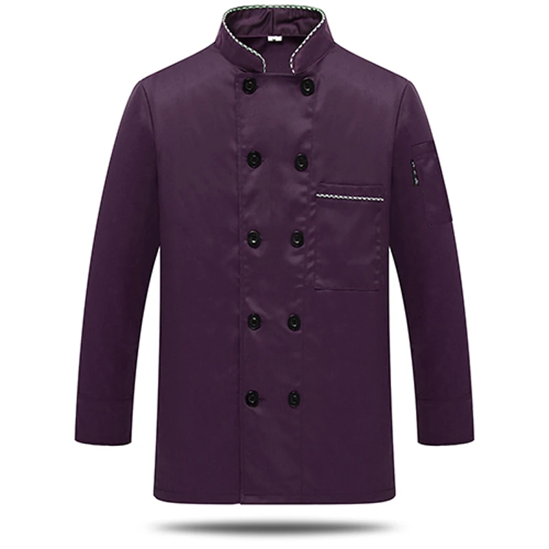 Purple full sleeve Печать логотипа унисекс Униформа шеф-повара еда обслуживание повара куртка пальто Твердые Человек кухня ресторан одежда для пекарни рубашка - Цвет: Purple full sleeve