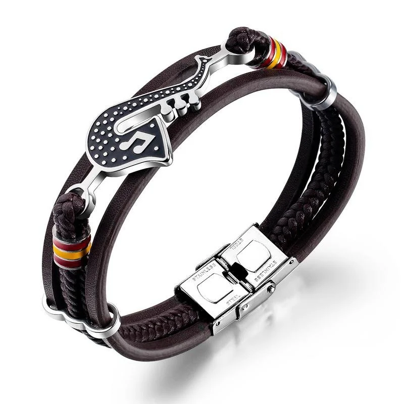 Trendy Personality Saxophone Music Bracelets for Men Leather Woven Note Multi-Layer Bracelet Student Men's Accessory | Украшения и