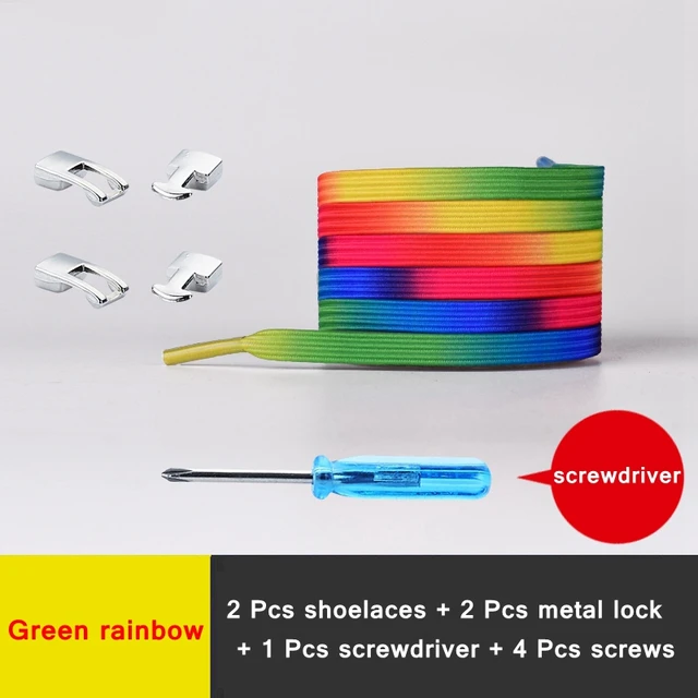 New Elastic Shoe Laces Fashion Metal Cross lock No Tie Shoelaces Suitable for all kinds of shoes child Adult flat Lazy Lace Green rainbow