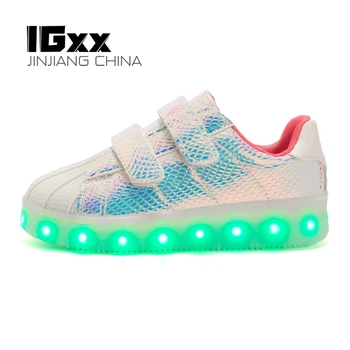 

IGxx LED Light Up Shoes For Kids Hook&Loop Best Gift USB Charging Glowing Shoes LED Kids Shoes Child Luminous LED Sneakers Boys