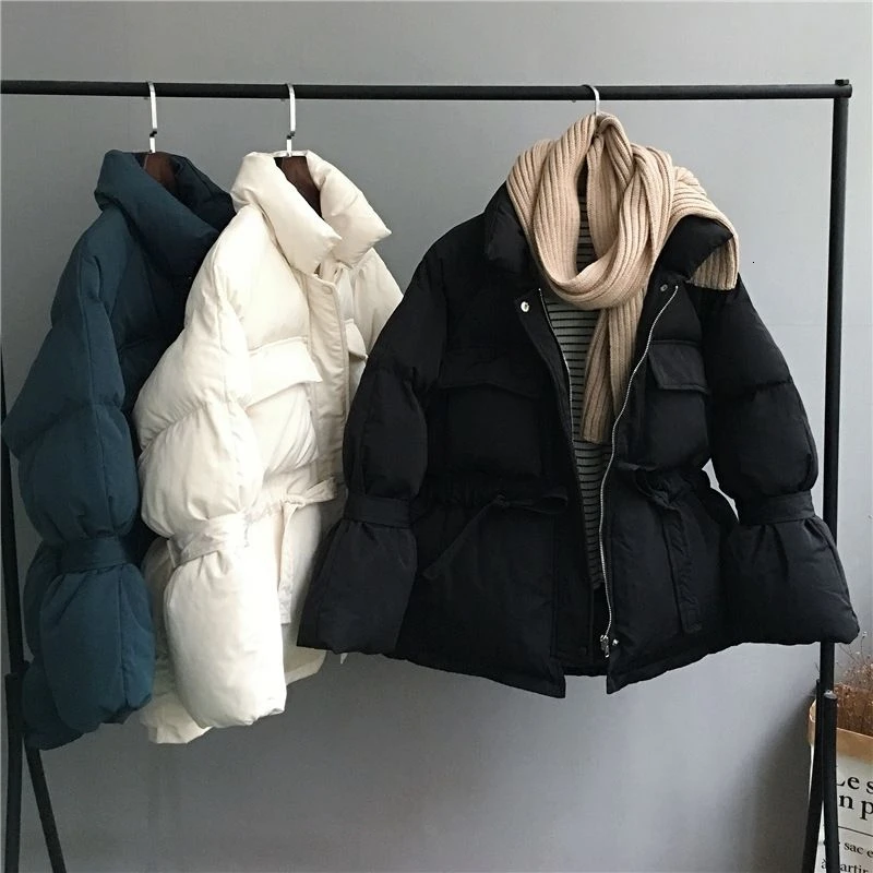 Najtaniej Kobiety zimowe kurtki typu basic Parkas 2019 moda grube ciepłe latarnia rękaw topy kurtki kurtki slim fit dla kobiet Parka Harajuku