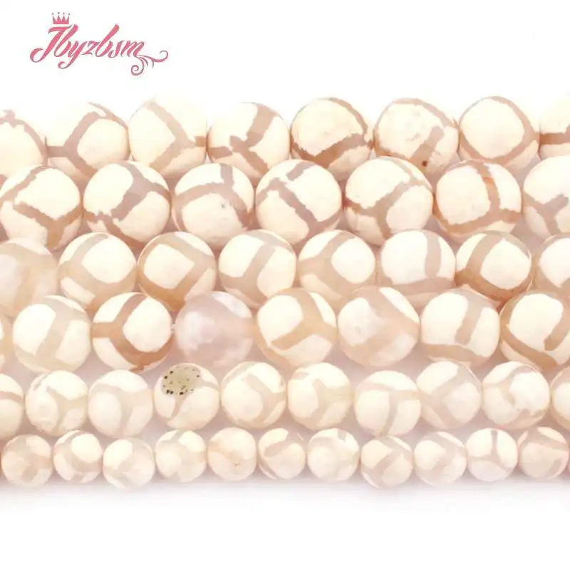 

DZI Tibetan Beads Round Faceted White Agates Football Beads Natual Stone Beads For DIY Necklace Bracelet Jewelry Making 15"