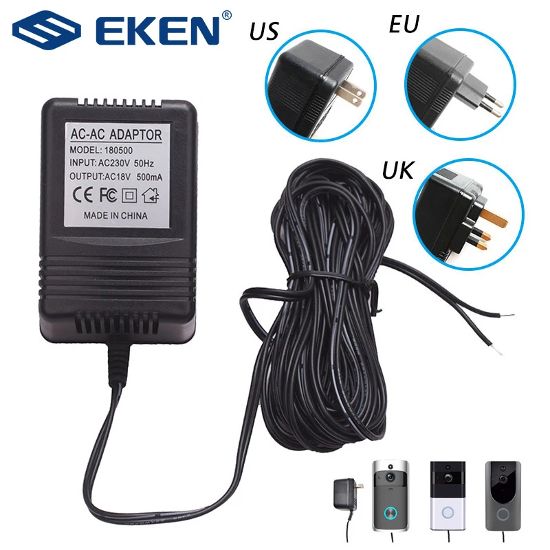 Nos UE Reino Unido enchufe 18V AC cargador de transformador para Wifi inalámbrico timbre de la alimentación de la Cámara de IP, Video, intercomunicador 110V-240V 4,8