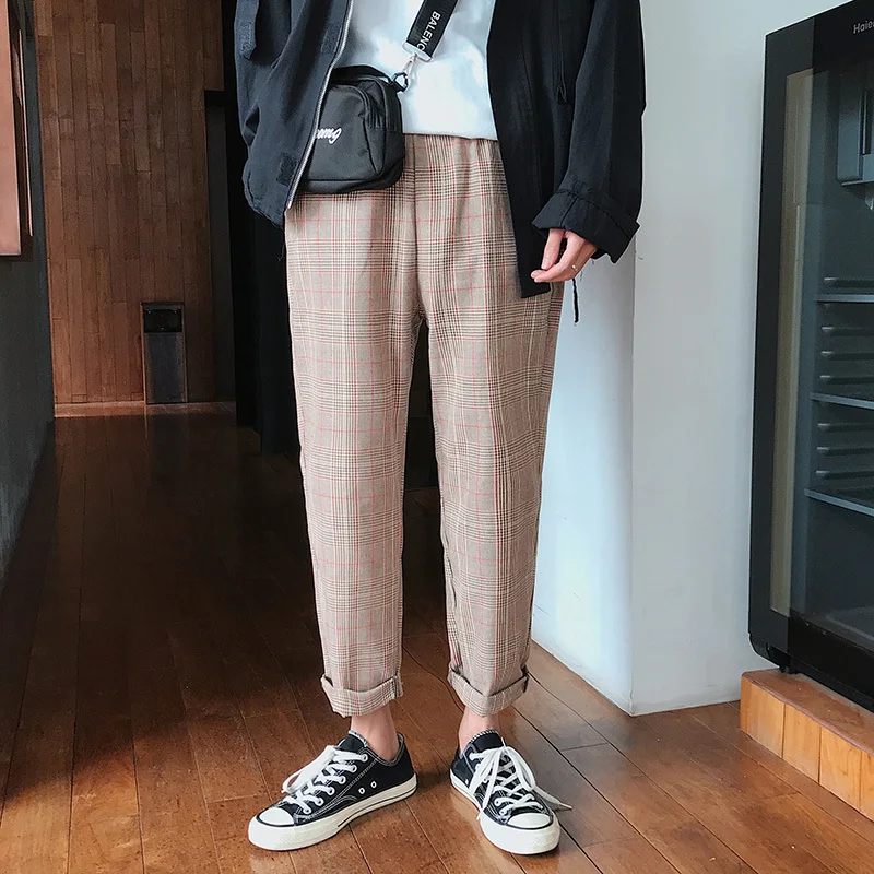 Liketkit Men Women Korean Black Plaid Casual Pants Mens Harajuku Streetwear Harem Pants Male Hip Hop Checkered Trousers 5XL