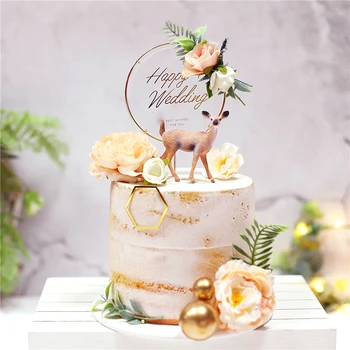 Крючок для свадебного торта, Топпер для помолвки, товары для вечеринок, нежный цветок, олень, выпечка, декор для невесты, для свадьбы, десерт, ...
