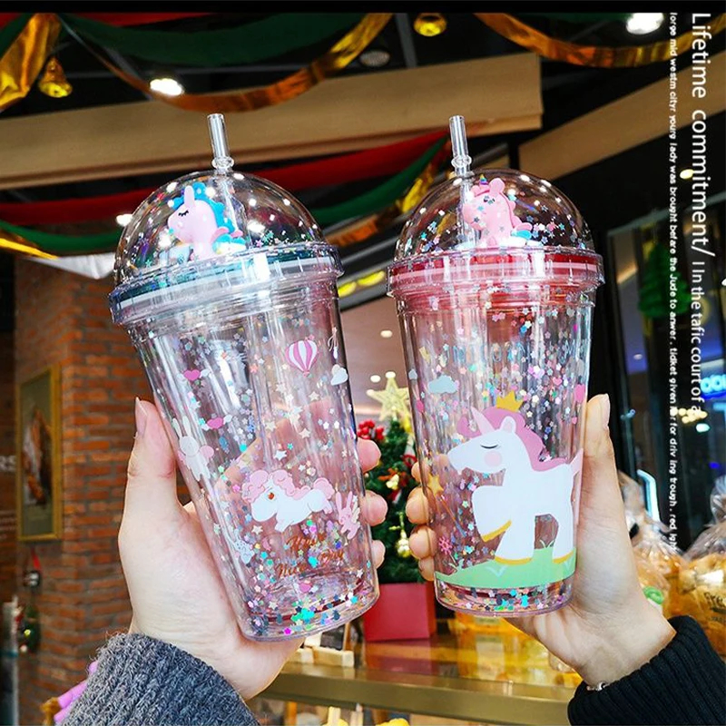 Plastic Cups With Straw Sequin Double Layer Water Bottle Cat Ear Cute  Tumbler For Birthday Gift Summer Drinkware Dropshipping - Mugs - AliExpress