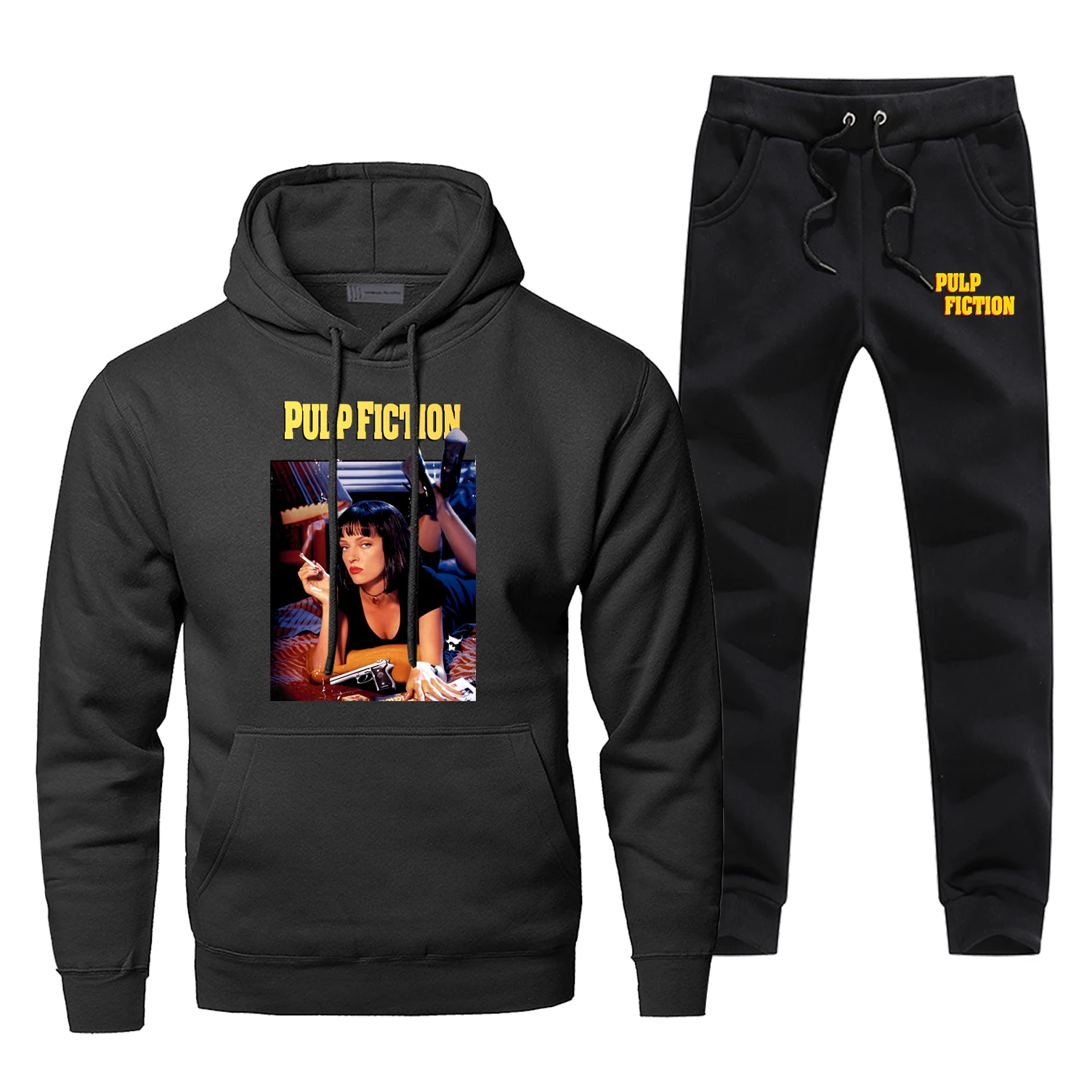 Pulp fiction, толстовка с капюшоном, штаны, набор, Мужская толстовка, мужские толстовки, свитшоты, мужские комплекты, два предмета, штаны, пуловер, толстовка, хип-хоп, Крутое пальто