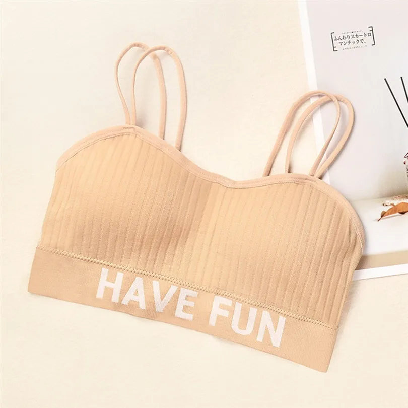 HAVE FUN Letter Print Bras For Women Sling Wrap Top Seamless Sports Bra Push Up Underwear Bralette Encaje Mujer 30DEC2706