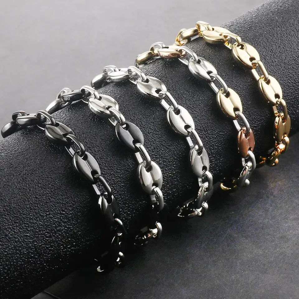 Bracciale Uomo Chicco Di Caff&egrave; - Acciaio Inox 316L - Lunghezza 18/22/24cm - Larghezza 6/9/11mm