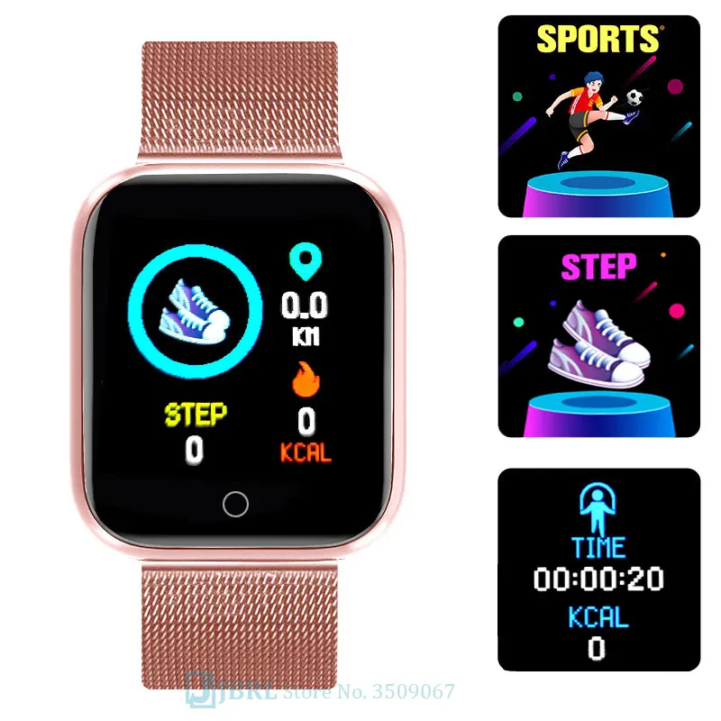 2021 Ladies Sport Bracelet Smart Watch Women Smartwatch Men Smartband Android IOS Waterproof Fitness Tracker Smart Clock Mens 6