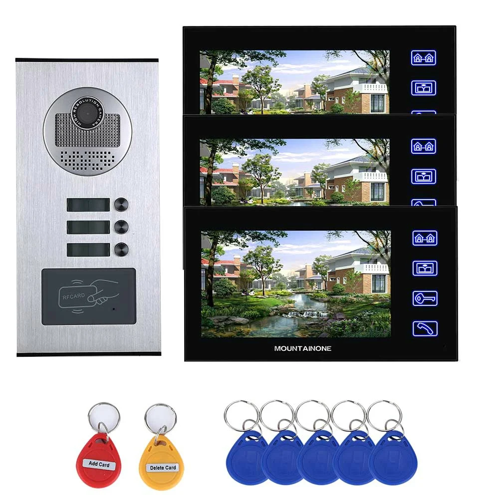 7inch Video Intercom 3 Apartments System with RFID IR-CUT HD 1000TVL Camera Doorbell Camera 7inch Video Intercom 3 Apartments System with RFID IR-CUT HD 1000TVL Camera Doorbell Camera