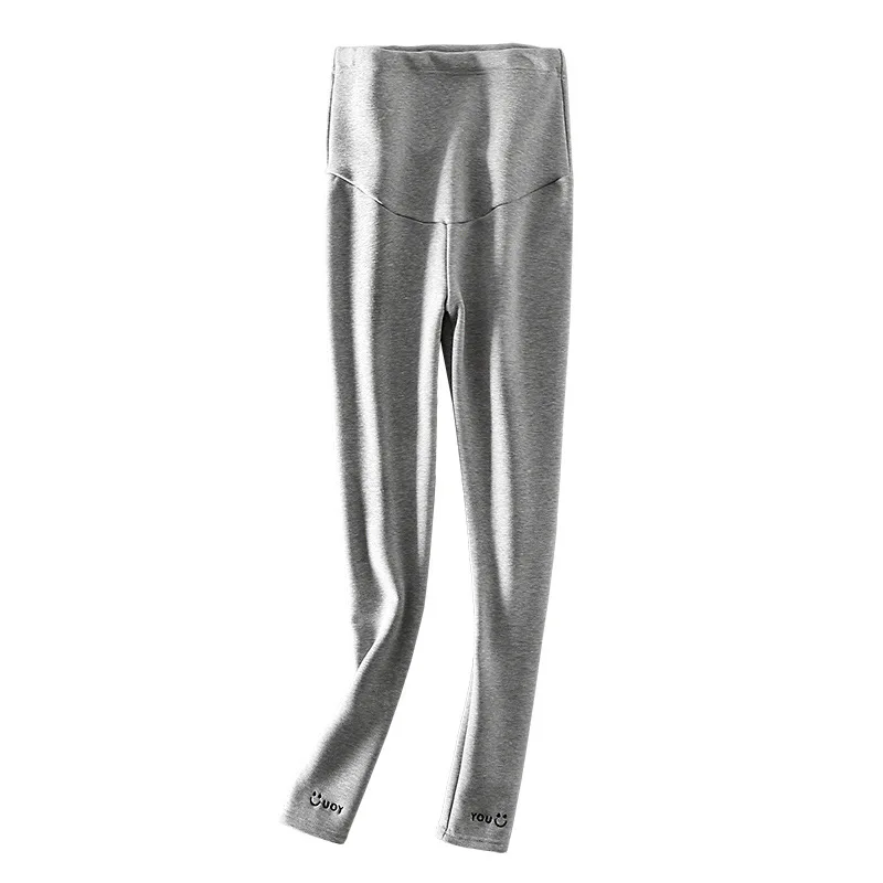 Winter Autumn Pregnancy Pregnant Women Leggings Letter Smile Pants Warm Velvet Nursing Abdomen Clothes For Maternity Skinny